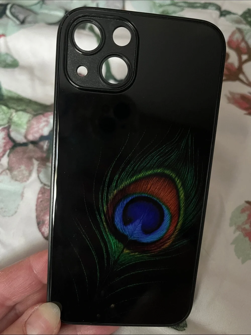Case for IPhone 13 Peacock Feather Tempered Glass Back